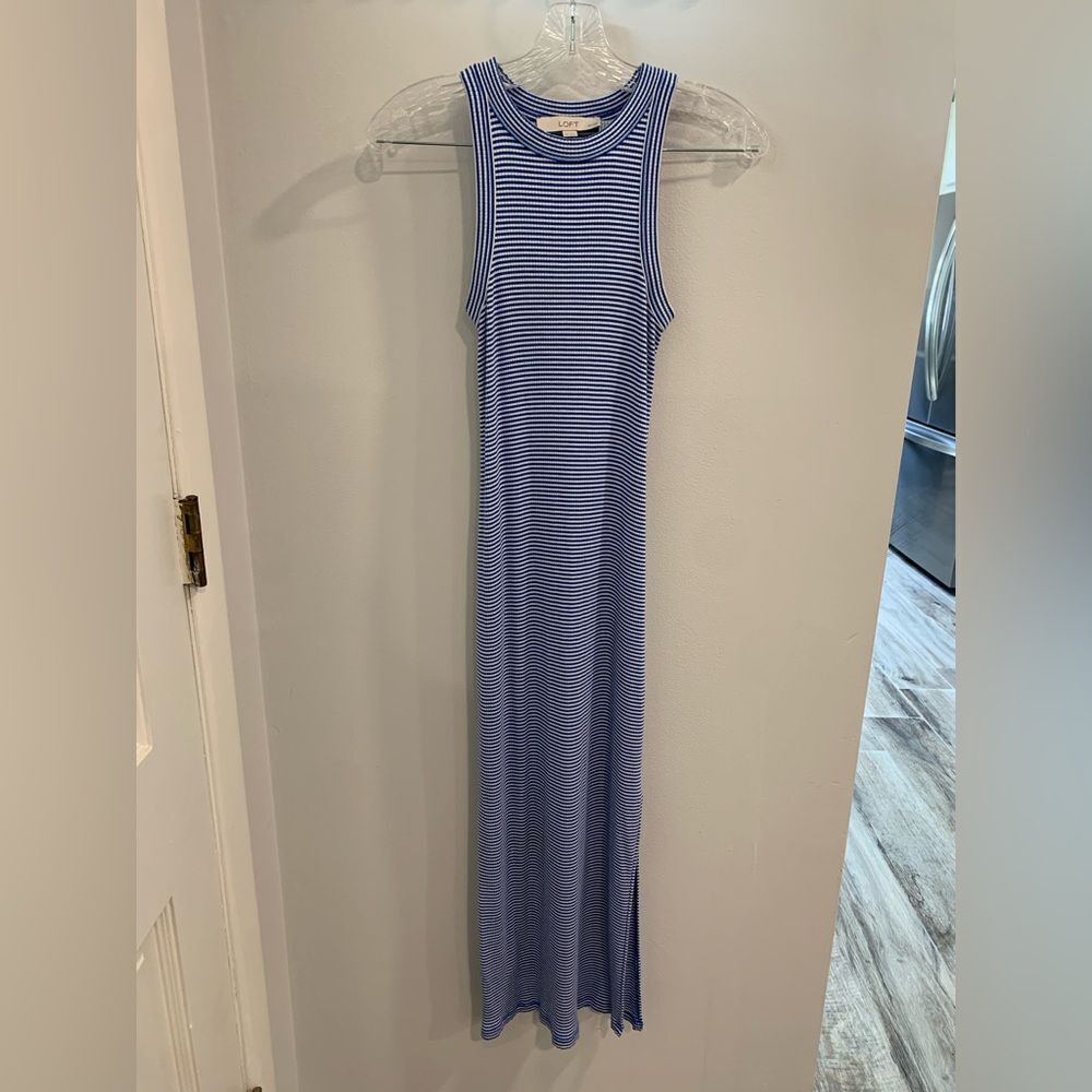 LOFT Blue Ribbed Sleeveless Maxi Dress